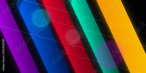 Vibrant rainbow diagonal lines abstract background with circles for creative digital presentation.