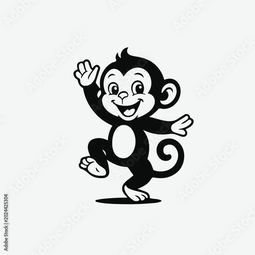 Canvas Print Black and white monkey waving hand