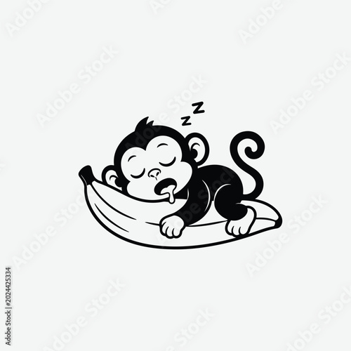 Canvas Print Sleeping monkey on banana