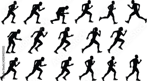 Tablou pe pânză Black silhouettes of running figures showing motion sequence, athletic stride cy