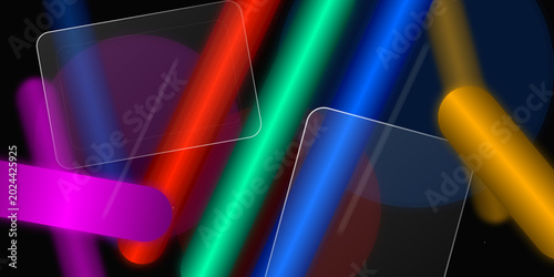 Abstract Glowing Neon Tubes with Glass Morphism Rectangles for Futuristic Website Banner Design