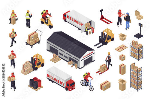 Foto Delivery 3d isometric mega set in flat design