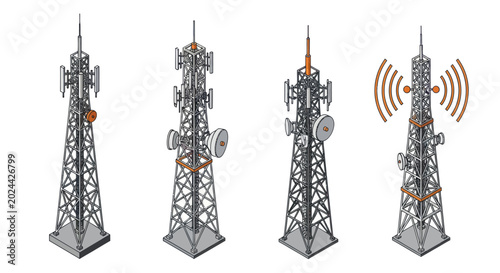 Isometric Communication Tower Vector Set