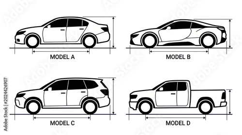 Bild auf Leinwand Vehicle Dimension Infographic Set