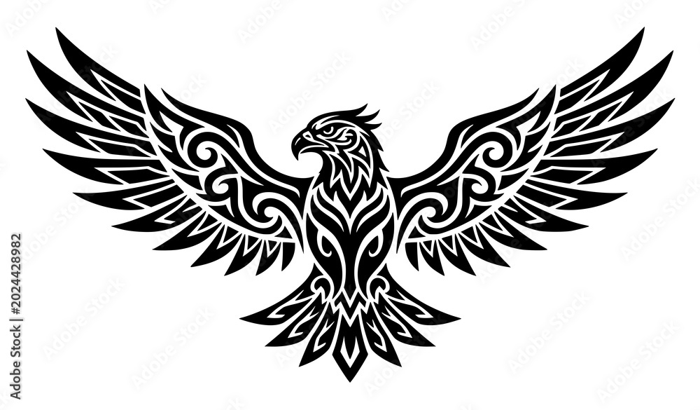 Obraz premium Tribal Eagle Bird Tattoo Style Decorative Black Vector Illustration Design