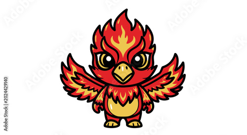 Fotografie Cute Fiery Phoenix Bird Cartoon Character, Mythical Creature