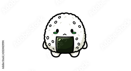 Photos Sad Rice Ball Character with Nori, Cute Kawaii Onigiri