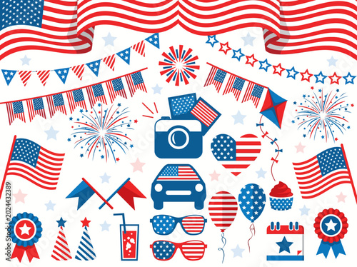 USA Independence Day Patriotic Elements Collection Vector Set
