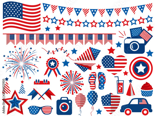 USA Independence Day Patriotic Elements Collection Vector Set