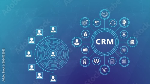 CRM Technology Animation Featuring Connected Business Network Interface and Futuristic Smart Analytics Background