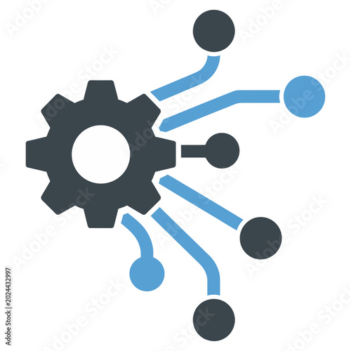 Photos Vector of a central gear connected to multiple nodes with lines