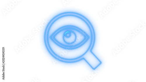 Canvas Print Colorful neon magnifying glass with human eye icon symbol for search and discovery representing vision and inspection concepts isolated on transparent background for web design