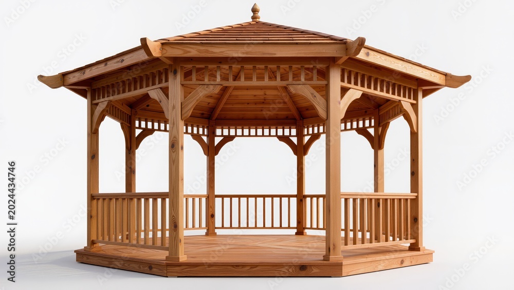 Fototapeta premium Wooden Garden Pergola Isolated on White Background