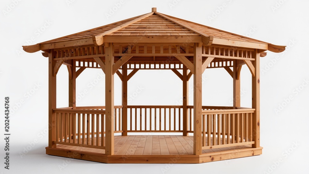 Fototapeta premium Wooden Garden Pergola Isolated on White Background