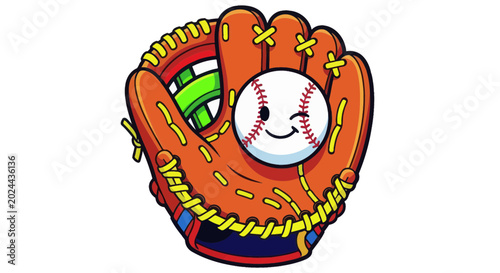 Tableau sur toile Cute Baseball Character Winking in Mitt, Cartoon Style