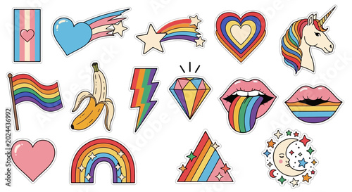Konstfotografi Vibrant Collection of Pride and Whimsy Elements Including Rainbows, Unicorns, an