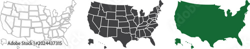 Foto USA map collection with state boundaries outline filled and solid silhouette styles in vector format