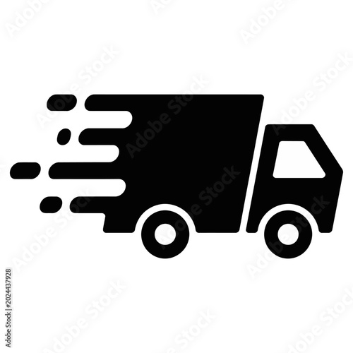 Canvastavla Vector of a delivery truck moving quickly across a white background
