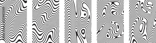 Quadro su tela Abstract optical illusion wave patterns set, black and white flowing stripe back
