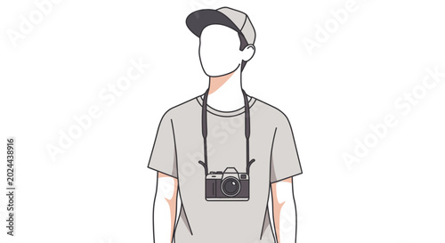 Canvastavla Faceless man wearing a cap and a t-shirt with a camera