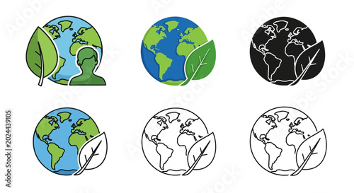 Foto Vector icons of Earth encircled by green leaves, symbolizing global environmenta