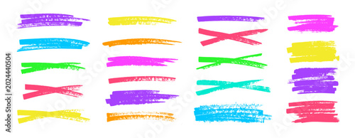 Colorful marker and sketch line textures with brush strokes, doodles, and hand-drawn underlining marks for vibrant design backgrounds. Vector illustration.