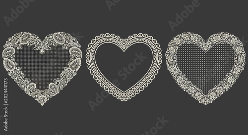 Картината върху платно Ornate heart frames, intricate lace and paisley patterns