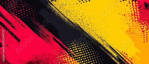 Abstract grunge background with red, yellow, and black paint strokes