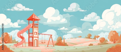 Illustration of a Playground with Slide and Swings in a Park