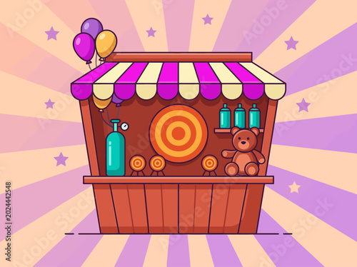 Photography Colorful Carnival Shooting Gallery Game Stall Illustration with Targets and Priz