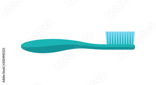 Teal toothbrush with blue bristles.