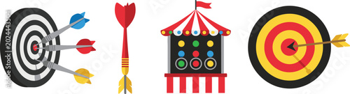 Canvastavla archery target and dart vector icon set featuring carnival shooting game booth b