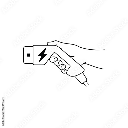 Hand holding electric charger connector vector icon. Electrical transportation charging plug symbol.
