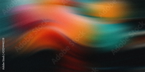 Foto Vibrant abstract background with grainy texture featuring flowing waves of intense orange red and turquoise cyan light streaks