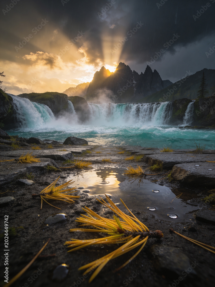 Fototapeta premium Autumn in Altai Republic: Golden Larch Forests and Alpine Streams