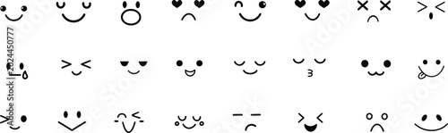 Fotografía Cute kawaii emoji face icon set with funny smile expressions and cartoon emoticons for chat stickers