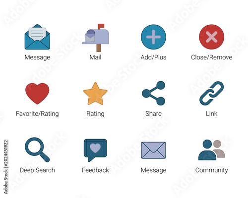 Actions and communications modern icon set for digital user interface presentation