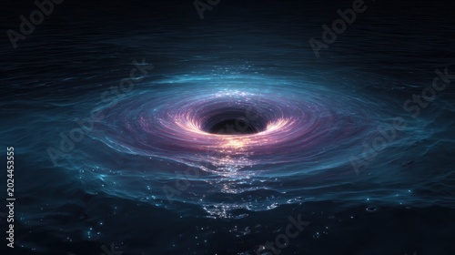 Stunning Black Hole in Deep Space with Swirling Cosmic Dust and Light.