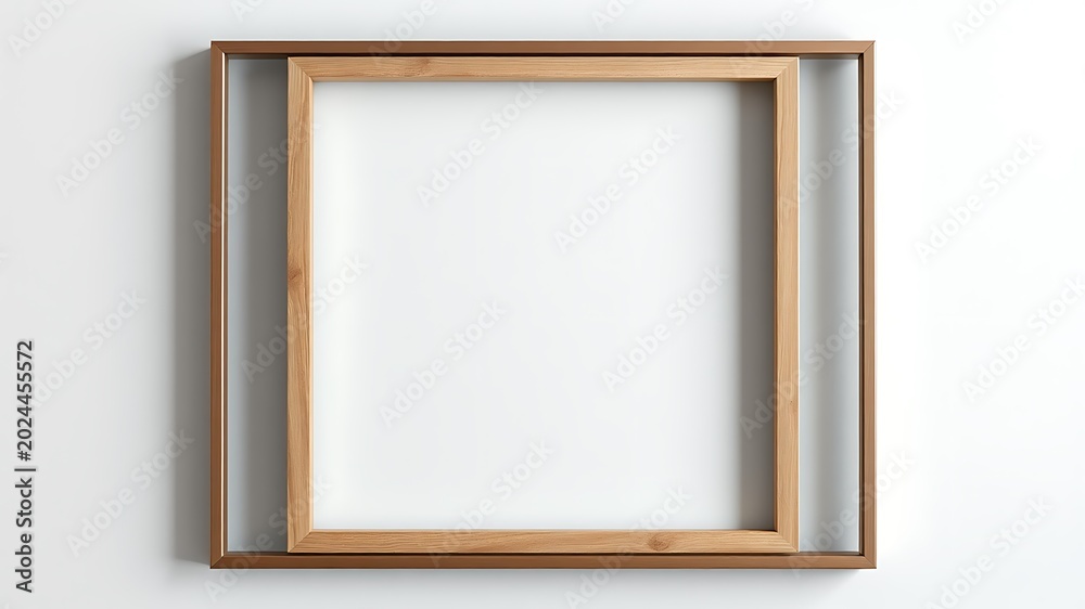 Fototapeta premium Empty Wooden Picture Frame on White Wall.