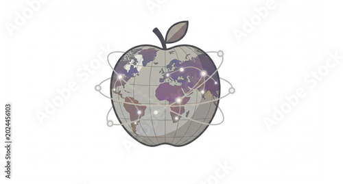 Obraz na plátne Green apple world globe with internet network connections vector isolated on whi