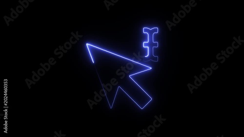 Computer mouse cursor and text selector neon blue glowing icon on black background a of a pointer arrow