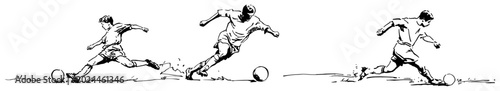 Fotografía Soccer players in action kicking ball and running in motion sketch style