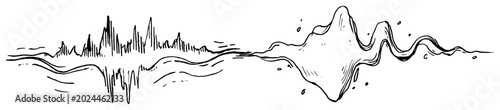 Photos Sound wave frequency visualization with sharp peaks and fluid lines in hand draw