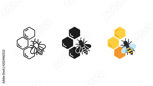 Fotografie Honeycomb and bee icons with honeycomb wildlife illustration foodstuff beekeepin