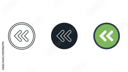 Foto Rewind button icons: outline solid black green circular with silhouette circular