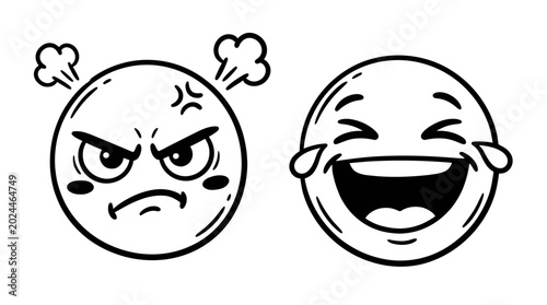 Tablou pe pânză Emotions faces smiling and angry expressions.