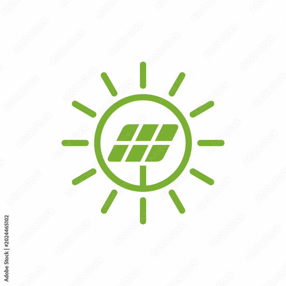 Fototapeta premium Green renewable energy icon with wind turbine and leaf in circular design on white background