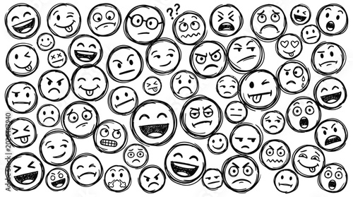 Tableau sur toile Collection of various emoticon faces.