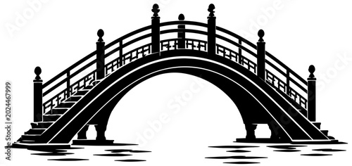 Traditional Japanese Arched Moon Bridge Silhouette