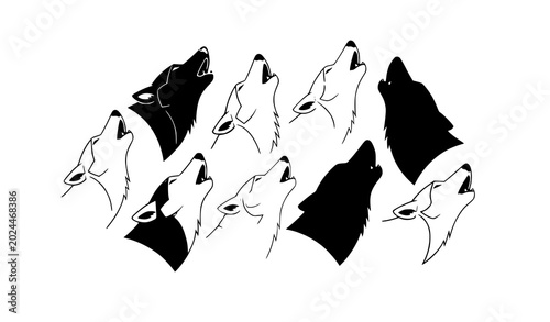 Canvastavla Stylized wolf pack howling silhouette collection for graphic design and branding